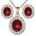Yoursfs Ruby Jewelry Set for Women Rose GP Oval Crystal Pendant Necklace & Stud Earrings Cocktail Set