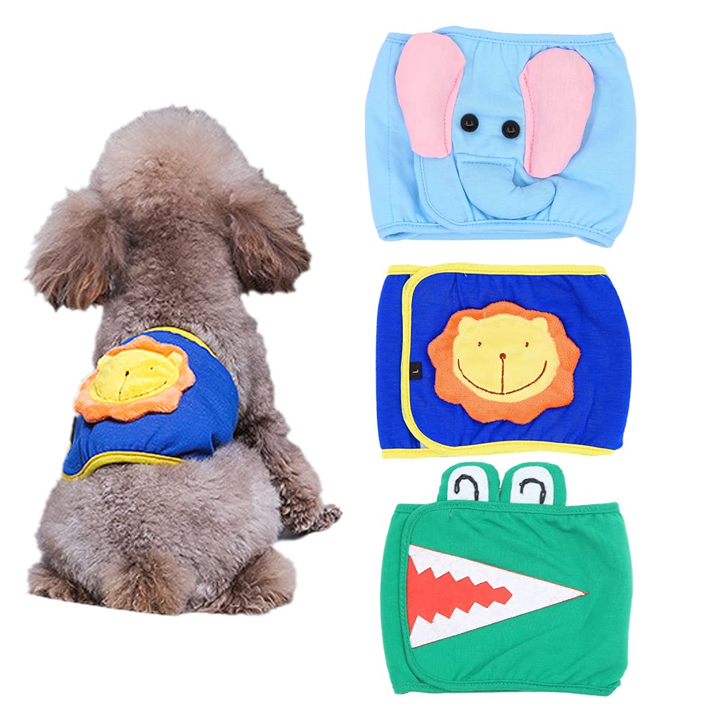 Geluode 3 Pack Male Dog Nappies,Reusable&Washable Male Dog Diapers Cute Design Soft Dog Belly Band Wraps for Small and Medium Dogs