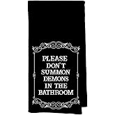 goth witchy bathroom decor Hand Towels, goth witchy gifts for women, halloween home spooky decor, funny halloween bathroom decor, Please Do Not Summon Demons In The Bathrooms Kitchen, 16x24 Inch