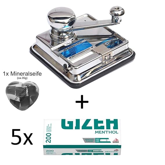 OCB® MikrOmatic Duo (Stopfmaschine) + 1.000 (5x200) Gizeh Menthol (Zigarettenhülsen) + 1x Seife