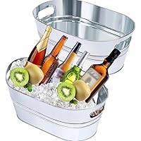 2 Pcs 4 Gallon Metal Beverage Ice Buckets,Galvanized Ice Buckets, Ice Bucket Set with Handles for Parties, Large Metal Drink 