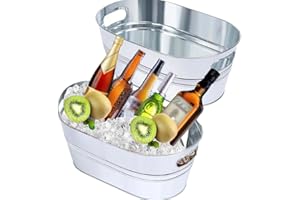 2 Pcs 4 Gallon Metal Beverage Ice Buckets,Galvanized Ice Buckets, Ice Bucket Set with Handles for Parties, Large Metal Drink 