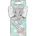 Bearington Collection Baby Pacifier Holder Clip for Baby Girls & Boys | Lil’ Spout Plush Gray Elephant Binkie & Paci Clip | Non Silicone | Satin Leash, Strap, & Binky Clip