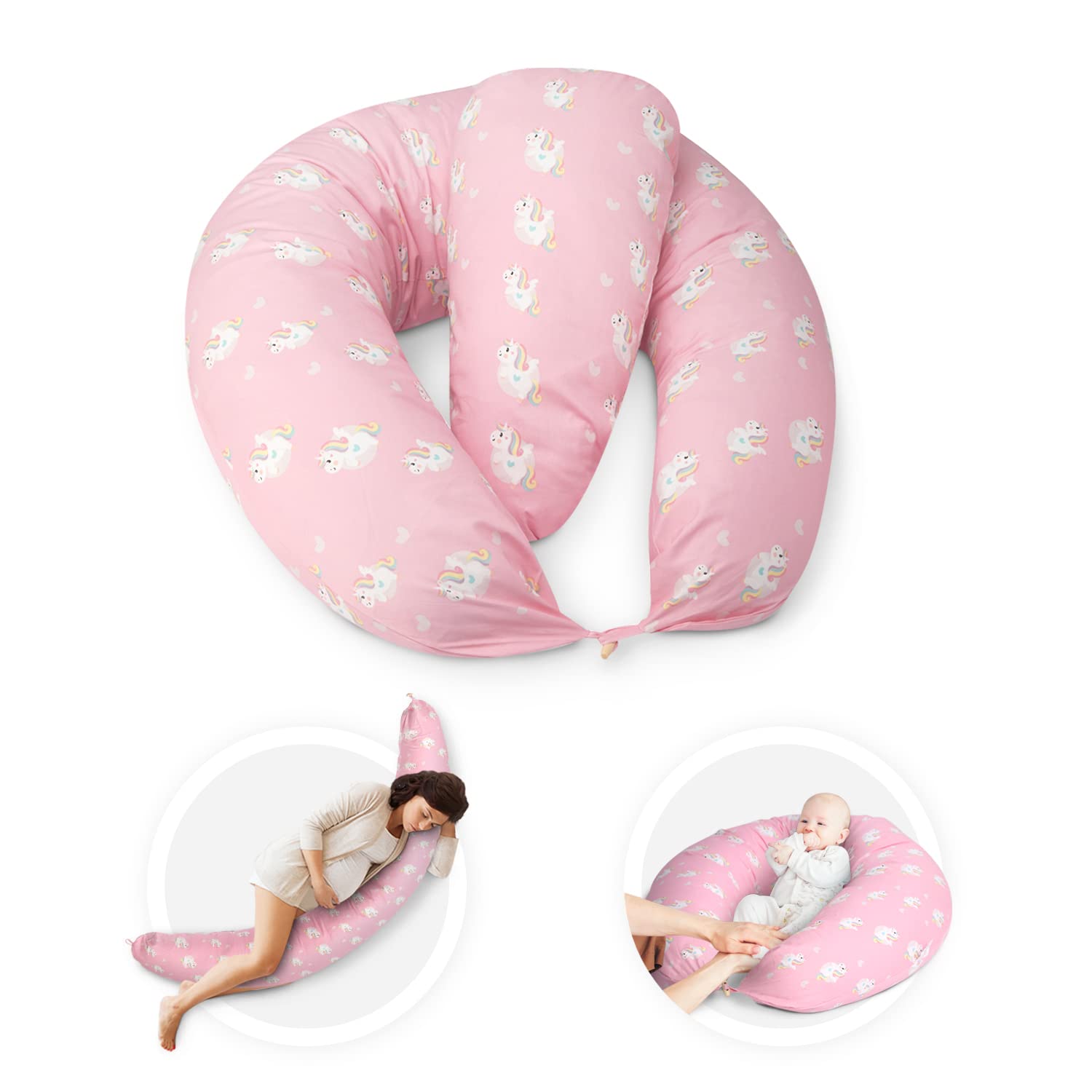 kidoola C Shape Pregnancy Pillow for Sleeping - Unicorns Pillow Case | Maternity Pillow for Sleeping, Breastfeeding, Pregnancy & Baby Support Cushion | 2-Piece C Shaped Pillow for Pregnant Women