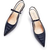 C.Paravano Women's Slingback Flats | Pointed Toe Pumps | Kitten Heels for Women | Slingback Dress Shoes | Slingback Sandals(Size 6,Croc Navy Heels)