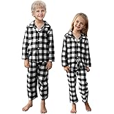 Schbbbta Kids Pajamas Set, Plaid Button Down Pjs for Girls & Boys, 9 Months - 14 Years