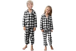Schbbbta Kids Pajamas Set, Plaid Button Down Pjs for Girls & Boys, 9 Months - 14 Years
