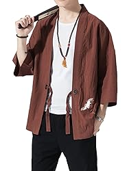 Ambcol Men's Japanese Kimono Cardigan Loose Cotton