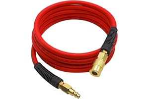 YOTOO Hybrid Lead-in Air Hose 1/4-Inch by 10-Feet 300 PSI Heavy Duty, Lightweight, Kink Resistant, All-Weather Flexibility with Bend Restrictors, 1/4" Industrial Quick Coupler and Plug, Red