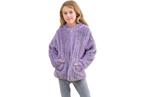 Dugcew Girls Zip Up Hoodie Fall Fleece Lightweight Jacket for Kids Winter Fashion Sherpa Coat with Pocket