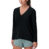 THE GYM PEOPLE Women's Long Sleeve Workout Shirts Loose Fit V-Neck Running T-Shirts Tops