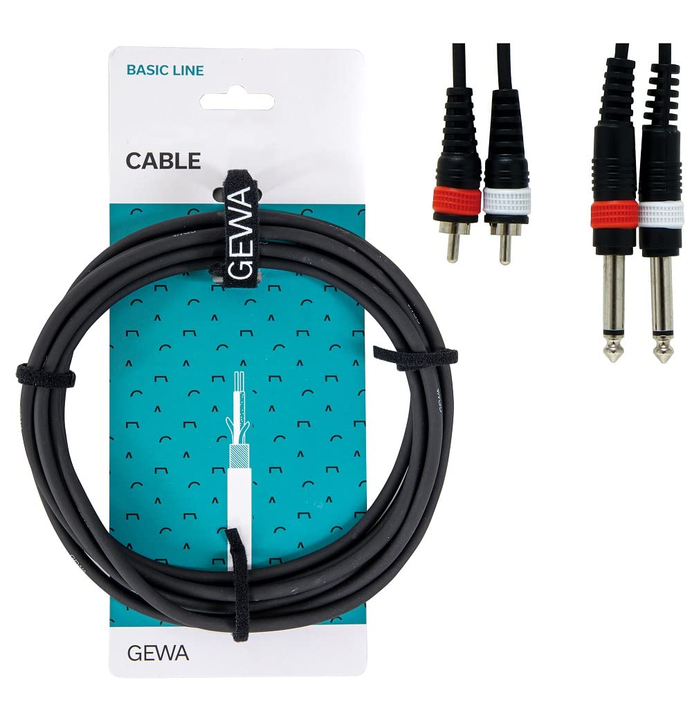 GEWA Twinkabel Basic Line 1,5m, black, 2x 6,3 mm mono jack - 2x cinch, 190210