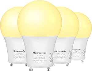 DEWENWILS GU24 LED Light Bulb, 2 Prong Light Bulbs, 9W (60W Equivalent), 800 Lumens, 2700K Warm White, Dimmable, GU24 Twist Lock Base, A19 Shape, UL Listed, 4 Pack