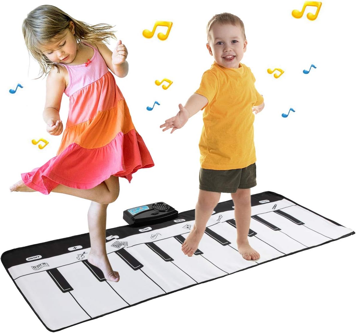 EXTSUD Children's Piano Mat, Pianos & Keyboards, Dance Mat, Music Mat with 8 Animal Voices, Interactive Musical Toy for Kids Baby Toddler Girls and Boys (White 100cm x 36cm)