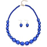 Starwo White Beads Necklace,Acrylic Costume Jewelry for Women Colorful Chunky Statement Strand Beaded Necklace Drop Dangle Earrings Jewelry Sets Big African Costume Jewelry Accessorie