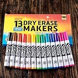 Dry Erase Markers Whiteboard Marker Pens Set For Kids Fine Point Erasable Pen Tip Best for School White Board Eraser Calendar Children and Office Supplies 13 Colors Black Red Blue Neon Eco Gift Box