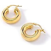JTV Small Chunky Hoop Earrings for Women - Lightweight Tube with Secure Latch-Back - Classic, Versatile, & Gift-Ready Jewelry