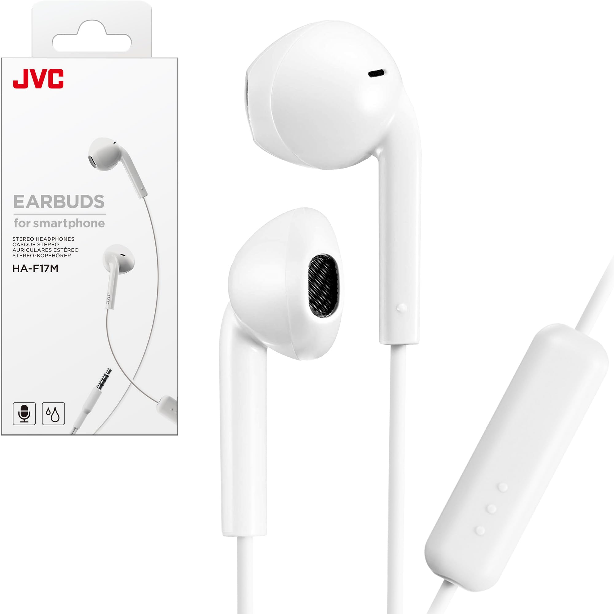 JVC HAF17MW Earbud Headphones with Mic and Remote - White