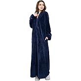 Hellomamma Womens Robes Warm Plush Winter Robe, Zip up Long Fleece Bath Robes Female, Zipper Bathrobes for Women