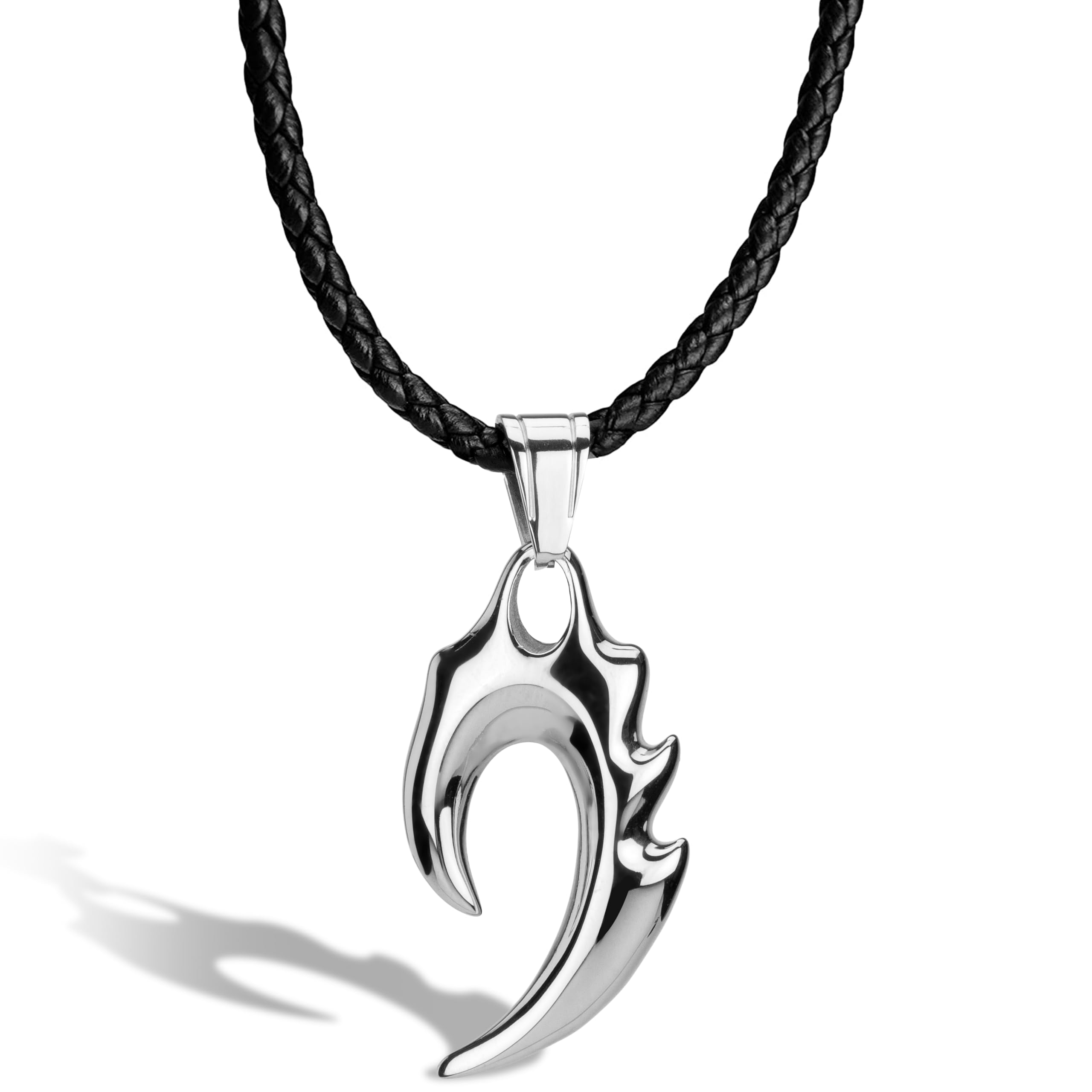 SERASAR Men's Leather Necklet Necklace with Pendant - 50cm Silver Cord Chain Jewelry Box Genuine Gift Locket