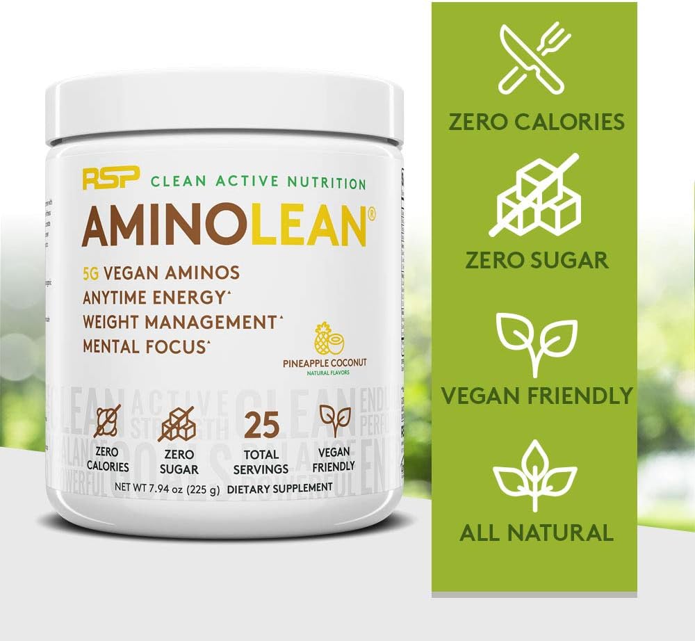 RSP Vegan AminoLean - All Natural Preworkout with Vegan BCAAs, All-In-One Amino Energy, Weight Management, Recovery, and Focus, 25 Serv, Acai: Health & Personal Care