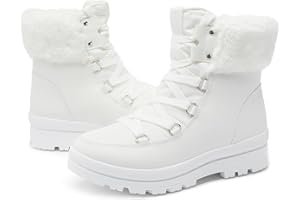 hash bubbie Women's Fuzzy Mid-Calf Boots Lace up Snow Boots for women Non Slip Combat Boots Black Winter Boots White Combat Boots(Waterproof,Zipper)