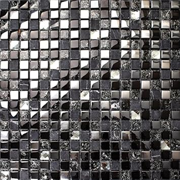 Hominter 11 Sheets Glass And Marble Backsplash Black Silver Gray Blue Crackled And Coated Glass Glossy Tile Rhinestone Crystal Mosaic Bathroom Wall Tiles Ks66b Amazon Com
