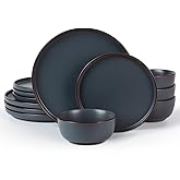 Famiware Mercury Plates and Bowls Sets, 12 Pieces Stoneware Dinnerware Sets, Dishes Set for 4, Microwave and Dishwasher Safe, Charcoal