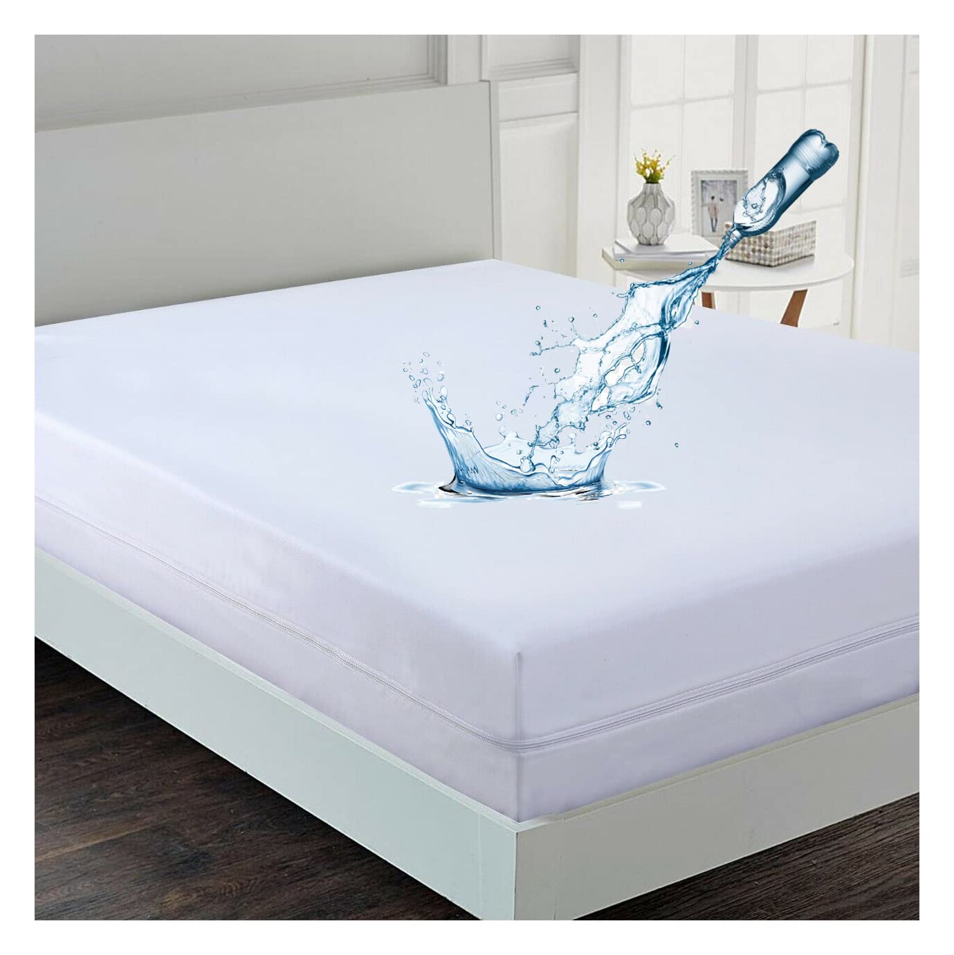 Waterproof Zipped Mattress Protector Cover, Fully Fitted Encasement, Full Zipper Sides with Flap, Breathable, Hypoallergenic, Anti Bed Bug & Dust Mite, Easy Care, Machine Washable (Double)