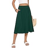MLXSJ Women's Midi Skirt Summer Flowy Elastic High Waisted Casual Pleated Skirts with Pockets