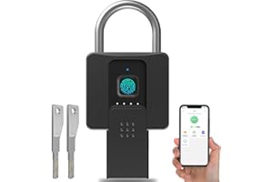Anweller Fingerprint Padlock with Key Backup, Weatherproof Biometric Bluetooth APP Controlled Keyless Smart Electronic Combination Lock for Outdoor Fence Gate Pool Shed Gym Locker Yard Truck