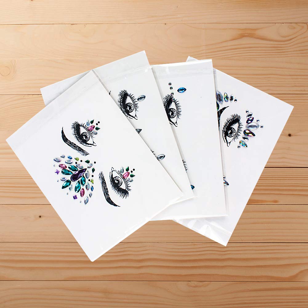 Ciaoed Strass Juwelen Face Tattoo,Acryl Face Sticker Regenbogen Tränen Kristall Glitzersteine Glitter Temporäre Glitzer Kostüm Gesicht Edelsteine Aufkleber für Parties,Maskerade,Rave Festival(4 Stück)