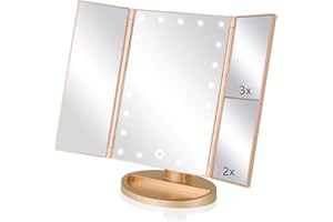 Infitrans Trifold Makeup Mirror Vanity Mirror with Lights,1X 2X 3X Magnification,Touch Screen,180 Adjustable Rotation,Portable Travel Bathroom Cosmetic Mirror