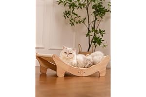ADOLUG Natural Sisal Cat Scratcher Bed for Indoor Cats Scratching Post Hammock Lounge with Oak Frame, Wooden Cat Furniture for Large Cats, Modern Scratcher