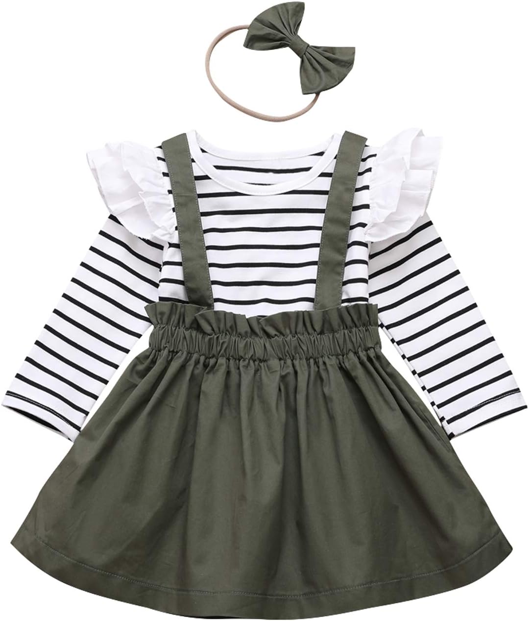 Toddler Girls Outfits 3pcs Baby Romper Clothes Set Girl Floral Jumpsuit+Strap Skirt Outfits