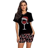RAISEVERN Christmas Pajamas for Women 2 Piece V Neck Pjs Set Tops and Shorts