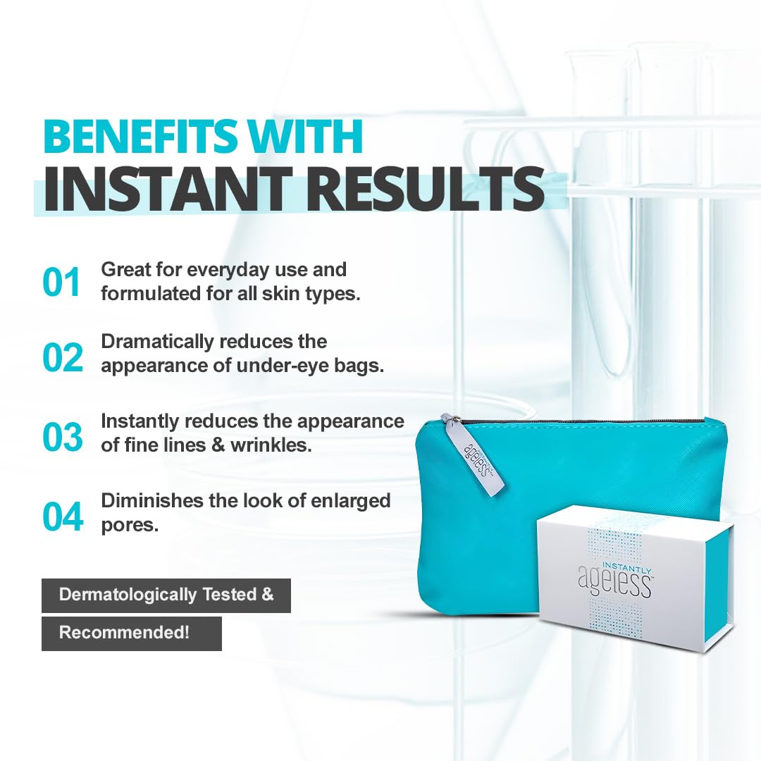 Instantly Ageless Instant Face Lift Cream - Skin Care for Anti Aging face cream - Instant Under Eye Bags Remover - Facelift in a Box of 25 Vials with Makeup Bag