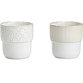 MIKIGEY Espresso Cups Set of 2, 4oz Espresso Shot Cups, Mini Coffee Mugs Farmhouse Decor, Espresso Cup Perfect for Espresso Machine, Microwave and Dishwasher Safe，（Embossed Stripes+Firework）