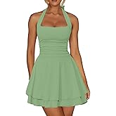 Kaximil Women's Sexy Halter Ruffle Hem Mini Dress Ruched Waist Corset Short Party Dresses