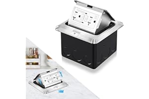 Vagueior Recessed Floor Electrical Outlet Kit,Waterproof Electrical Outlet Covcer Box,Hidden GFCI Outlet+20A Tamper-Resistant Receptacle Outlet with Slow Elastic Damping，ETL Certified，Silver(1 Pack)