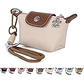 Fashion Mini Coin Purse for Women, Nylon Change Purse Zipper Wallet with Keychain for Cards, Cash, and Coins (Cream)