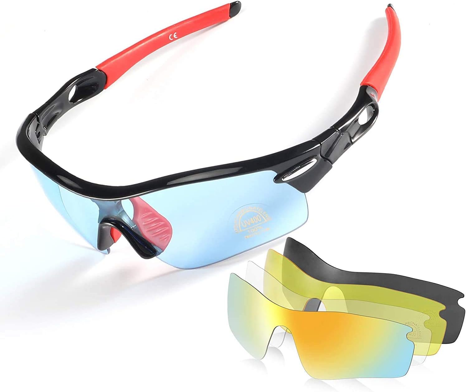 Polarized Sports Sunglasses,CrazyFire UV 400 Protection Unbreakable Sports Glasses with 5 Set of Interchangeable Lens, Sport Eye Protective Glasses for Women&Men in Running Cycling Fishing Golf