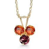 Gem Stone King 14K Yellow Gold Orange Sapphire and Red Rhodolite Garnet 3-Stone Pendant Necklace For Women (0.44 Cttw, Gemstone September Birthstone, Round 3MM, 18 Inch Chain)