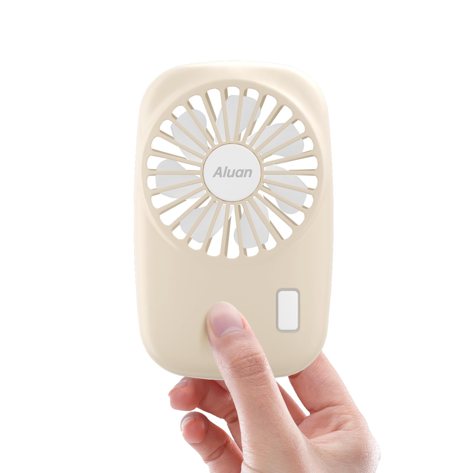 Aluan Handheld Mini Fan Powerful Small Personal Portable Speed Adjustable USB Rechargeable Eyelash Fan for Kids Girls Boys Woman Man Home Office Outdoor Travel, Beige