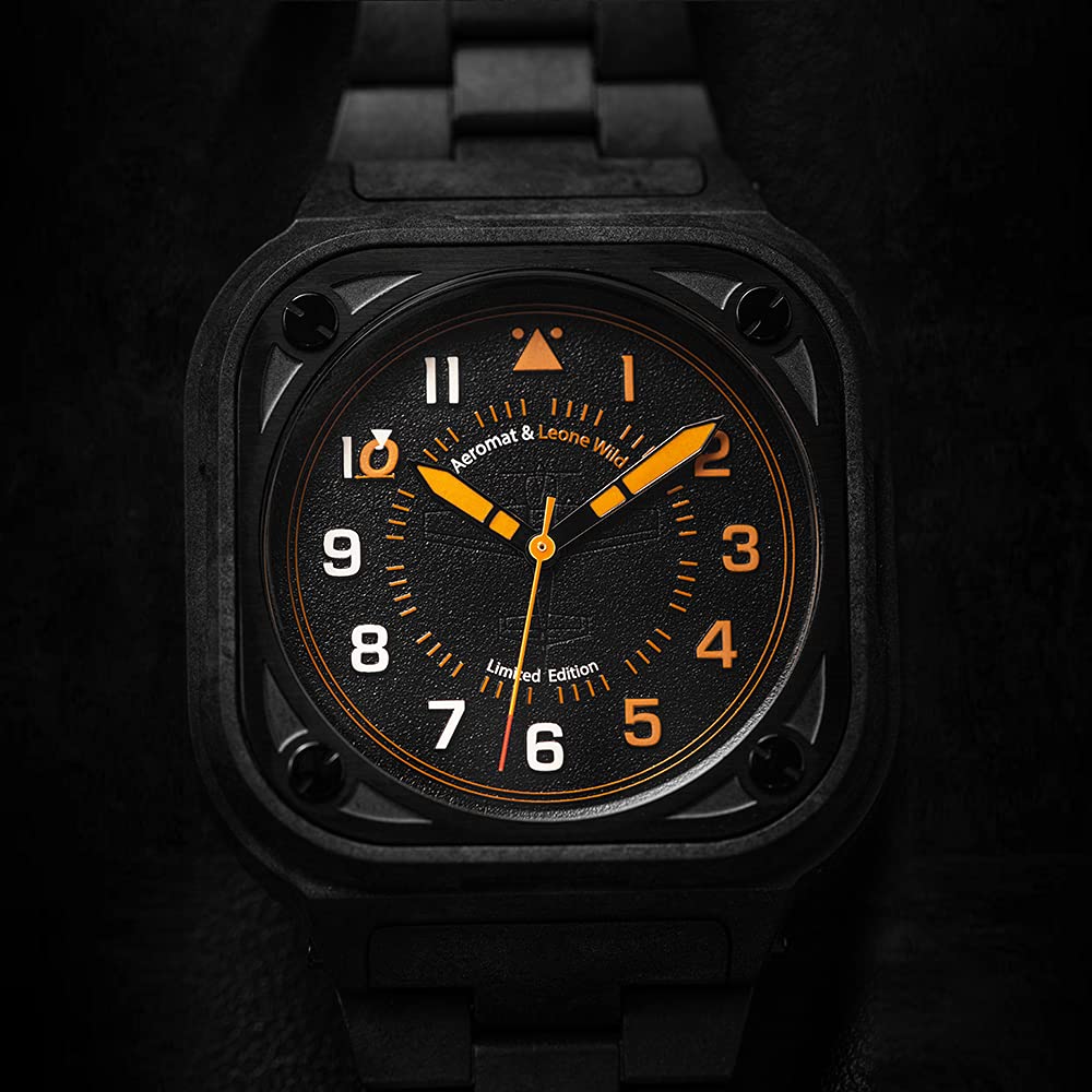 AEROMAT AEM450 Pilot Watch for Men – Analog Aviator Watch 100M Water Resistant with Luminous Indexes and Hour and Minute Hands – Men’s Square Case Aviation Watch Carbon Fiber Bracelet