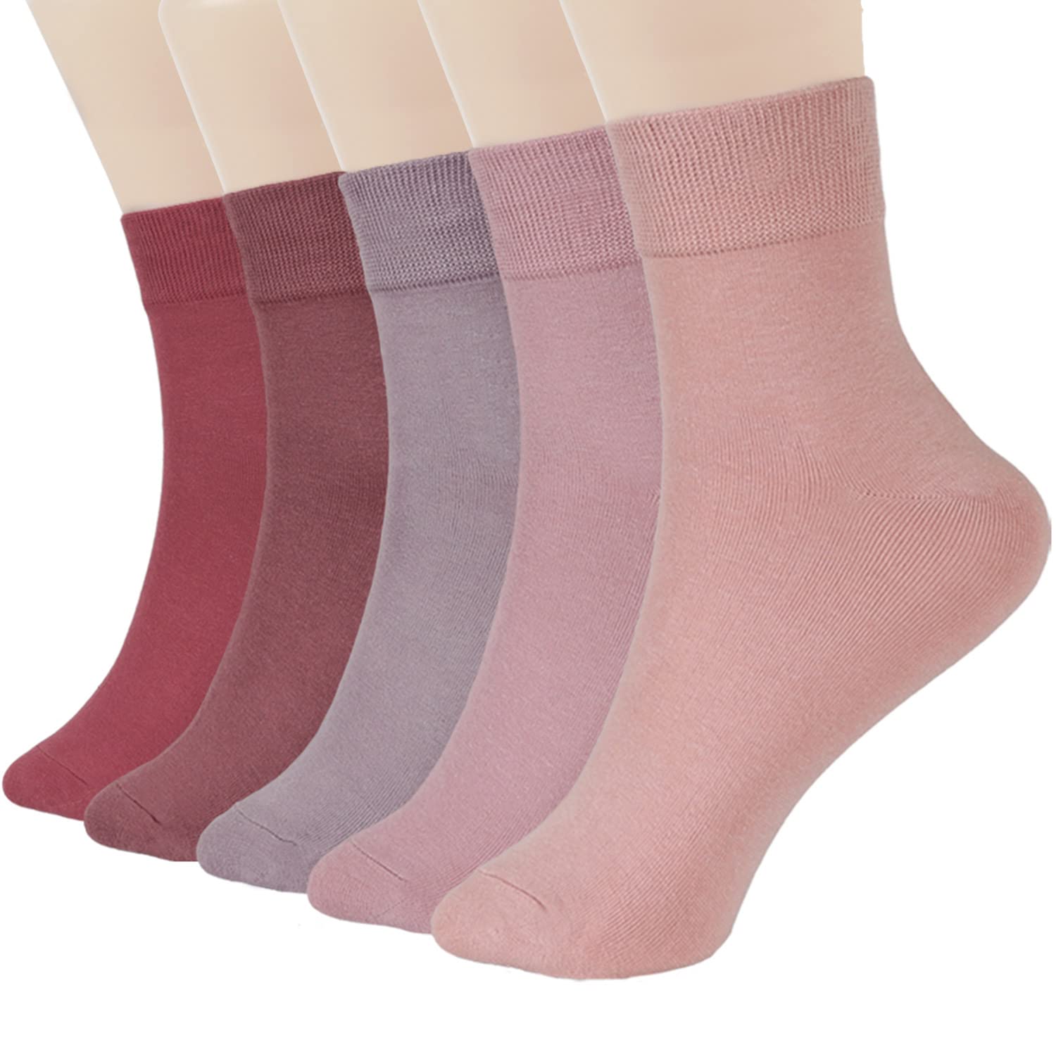 Photo 1 of FGZ Womens Thin Cotton Socks, Casual Soft Cotton Socks Women Above Ankle Crew Socks 5 Pairs (5-9, Pink & Purple)