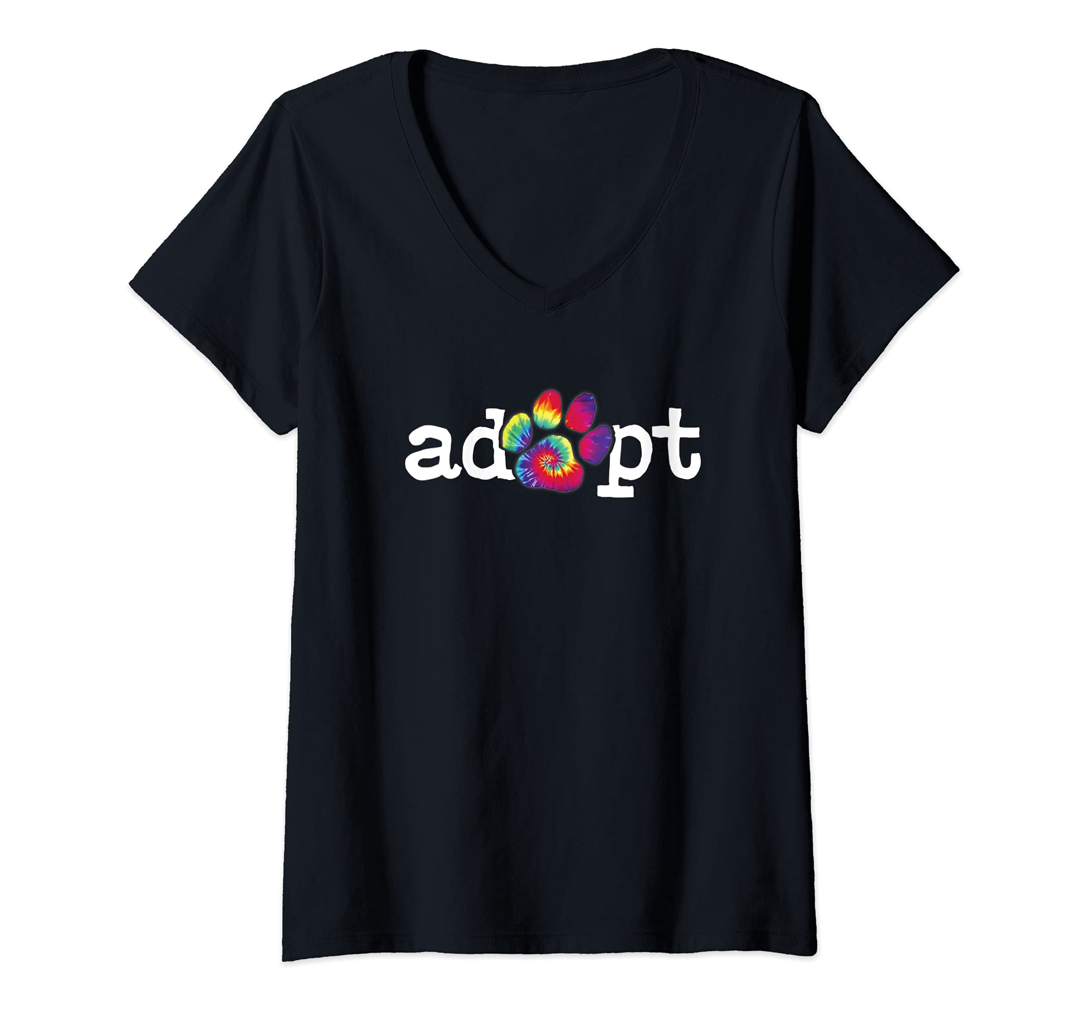 Womens Rescue Dog Shelter Dog Tie dye Paw Print Adopt Don't Shop V-Neck T-Shirt