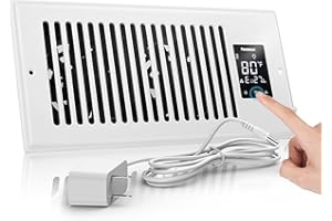 PowerScale 4" x 10" Smart Vent Air Booster Register Fan with Humidity Temeperature Sensor Register Fan with LCD Display Touchscreen Ceiling Register Booster for Efficient HVAC Air Boosting