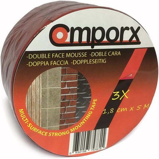 cmporx Foam Double Sided Adhesive Tape with 1 mm 5 m x 18 mm Very Strong Adhesion 0634158
