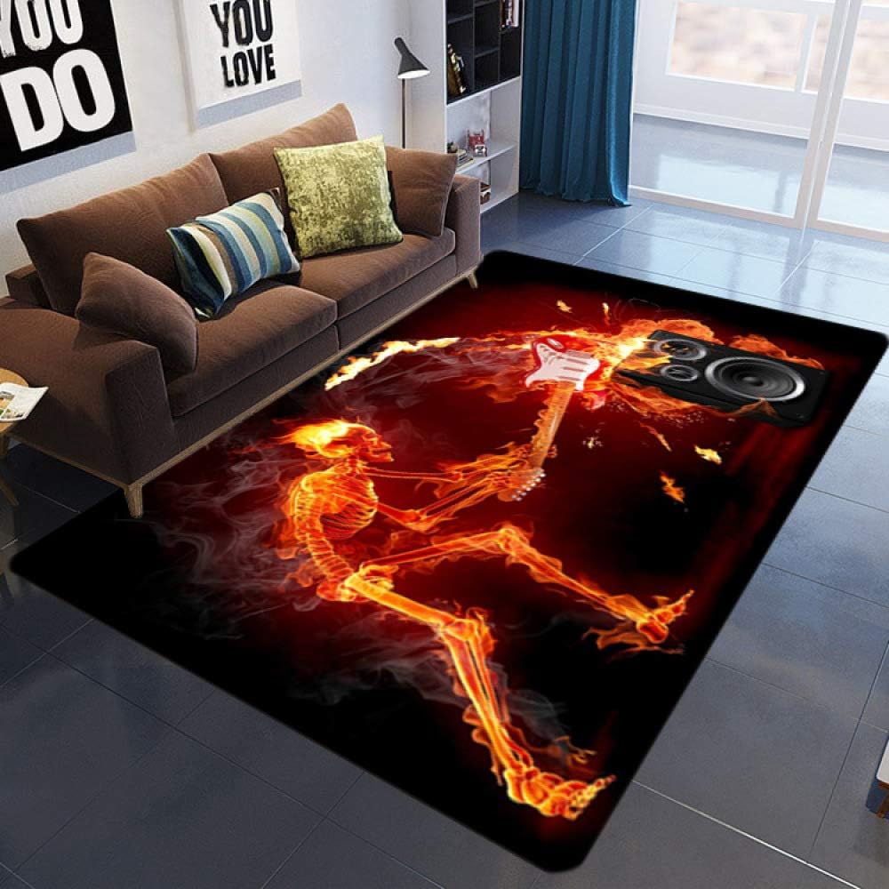 KFEKDT Guitar Drum Rug Living Room 3D Printed Carpet Kids Room Music Abstract Flame Carpet Bedroom Living Room Anti-Slip Floor Mat A2 80x120cm